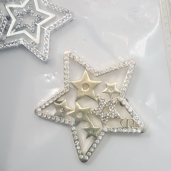 Christian Dior Crystal Star Gold And Silver Hair Clip Set With Dust Bag - Picture 4 of 10